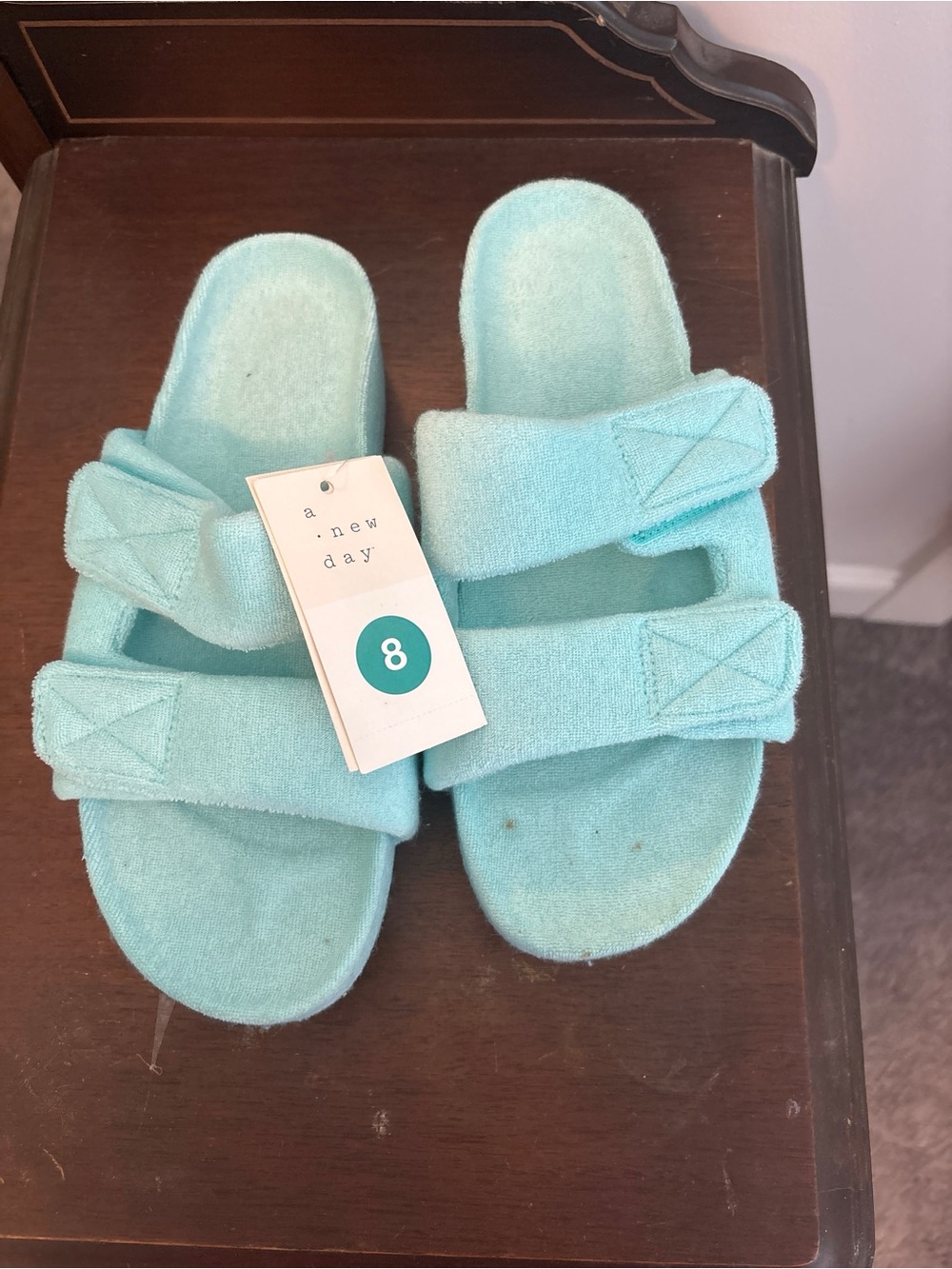 a new day Aqua Terry Double-Strap Slide Sandals NWT